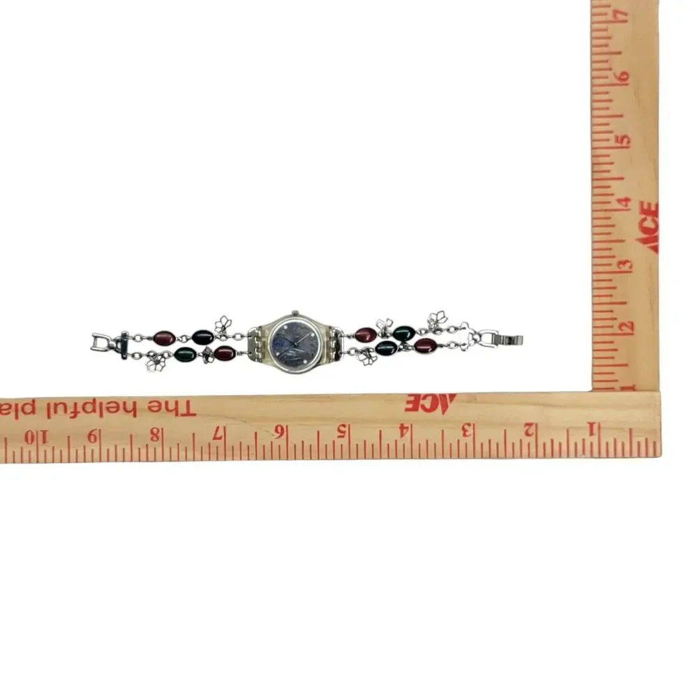 Swatch 2009 Lady Charm Bracelet Watch Swiss Quartz Multicolor Stone Dainty